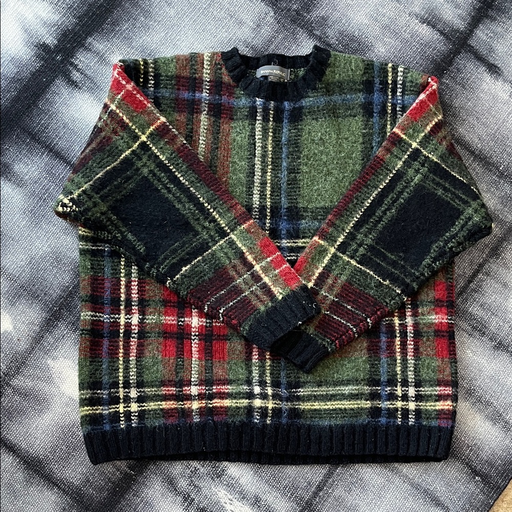 Vintage Banana Republic Plaid Sweater - Green, Red, and Black